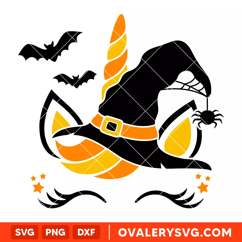Witch Unicorn Svg, Halloween Unicorn Svg, Magical Unicorn Svg, Unicorn Face Svg, Cricut, Silhouette Cut File