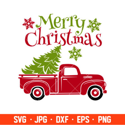 Christmas Truck Svg, Merry Christmas Svg, Red vintage Truck Svg ...