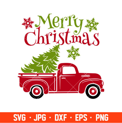 Christmas Truck Svg, Merry Christmas Svg, Red vintage Truck Svg ...