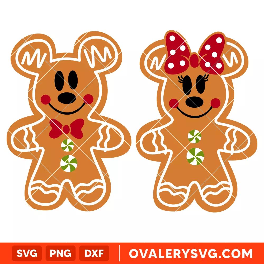 Mickey & Minnie Gingerbread Cookie Svg, Disney Svg, Christmas Svg, Cricut, Silhouette Cut File