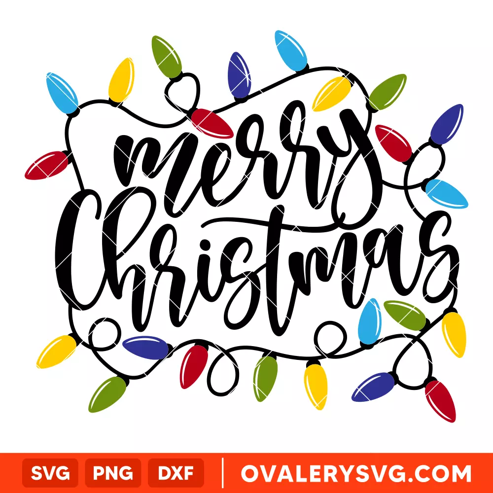 Merry Christmas Svg, Christmas Lights Svg, Christmas Lettering Svg, Cricut, Silhouette Vector Cut File