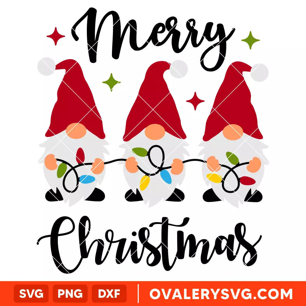 Merry Christmas Gnomes Svg, Christmas Lights Svg, Cricut, Silhouette Vector Cut File