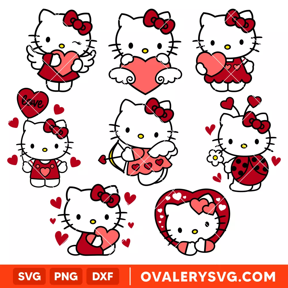 Valentine Hello Kitty Bundle Svg, Valentine’s Day Svg, Sanrio Svg, Cricut, Silhouette Vector Cut File