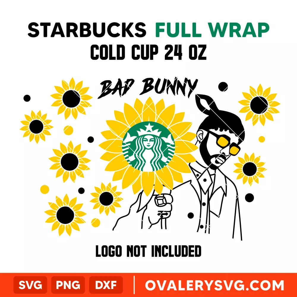 Bad Bunny And Sunflower Full Wrap SVG, Starbucks SVG, Cold Cup SVG, Cricut, Silhouette SVG PNG Cut File