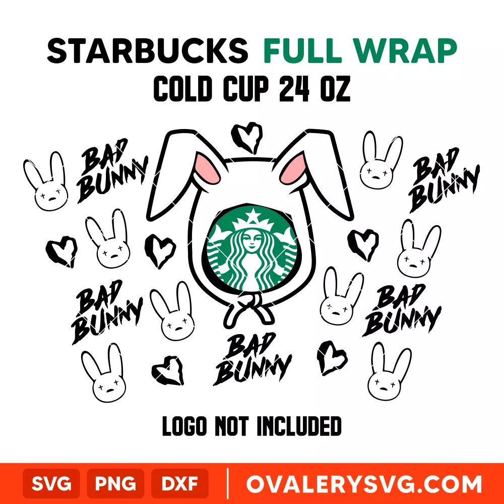 Bad Bunny Ears Full Wrap SVG, Starbucks SVG, Cold Cup SVG, Cricut, Silhouette SVG PNG Cut File