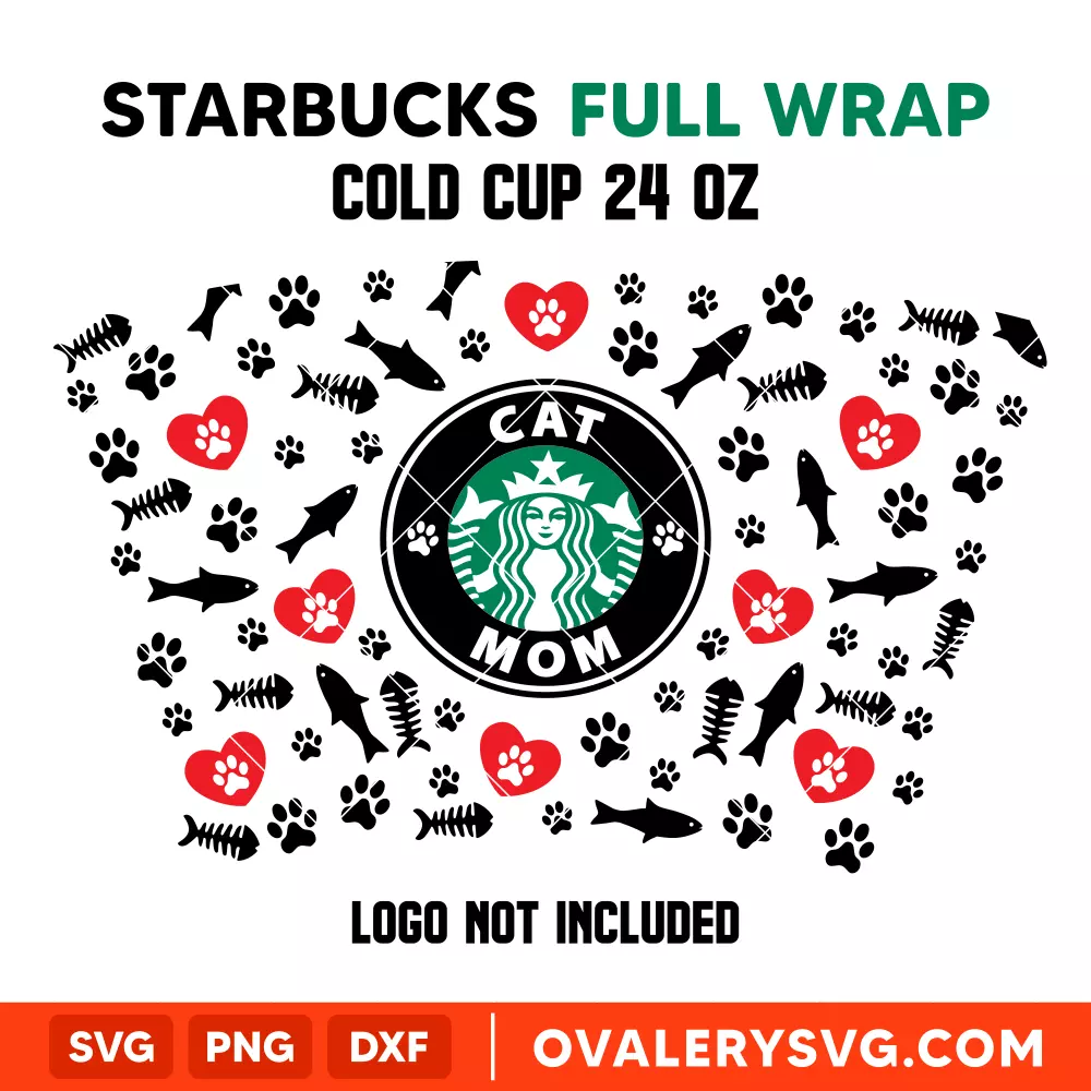 Cat Mom Full Wrap Svg, Starbucks Svg, Cold Cup Svg, Cricut, Silhouette Vector Cut File