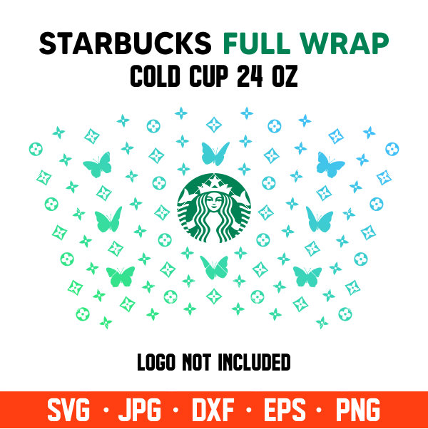 Lv Butterfly Full Wrap With Logo Svg Venti Cup Decal Svg Coffee Ring Svg Cold Cup Svg Cricut Silhouette Vector Cut File Ovalery