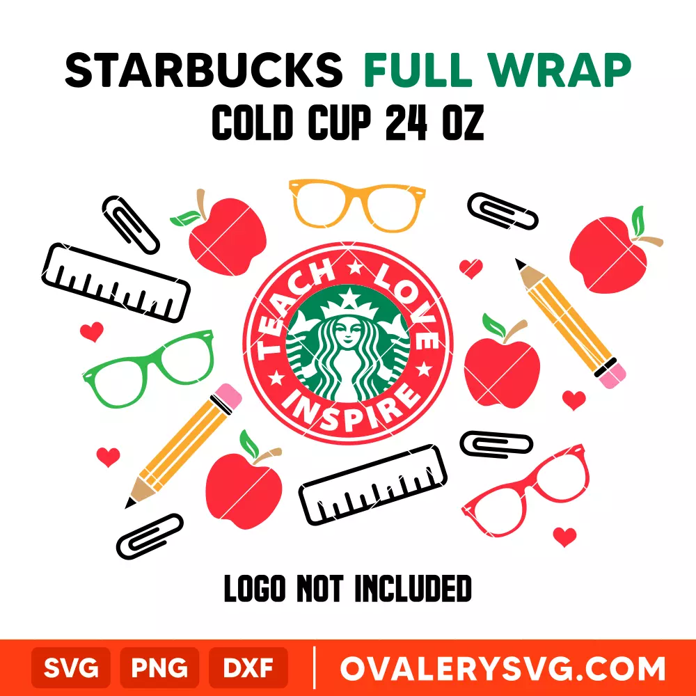 Teach Love Inspire Full Wrap SVG, Starbucks SVG, Cold Cup SVG, Cricut, Silhouette SVG PNG Cut File