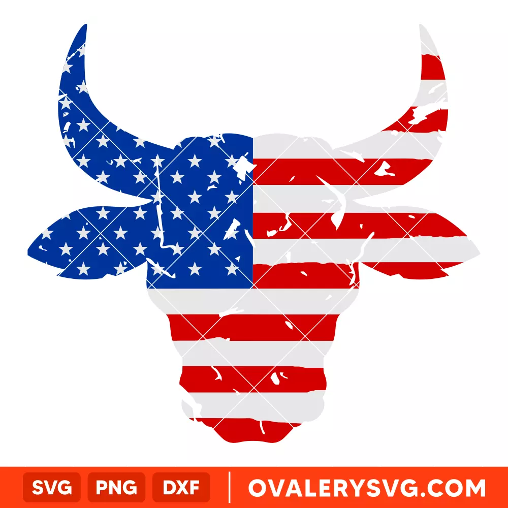Distressed American Flag Bull SVG, 4th of July SVG, Patriotic SVG, Independence Day SVG, USA SVG, Cricut, Silhouette SVG PNG Cut File