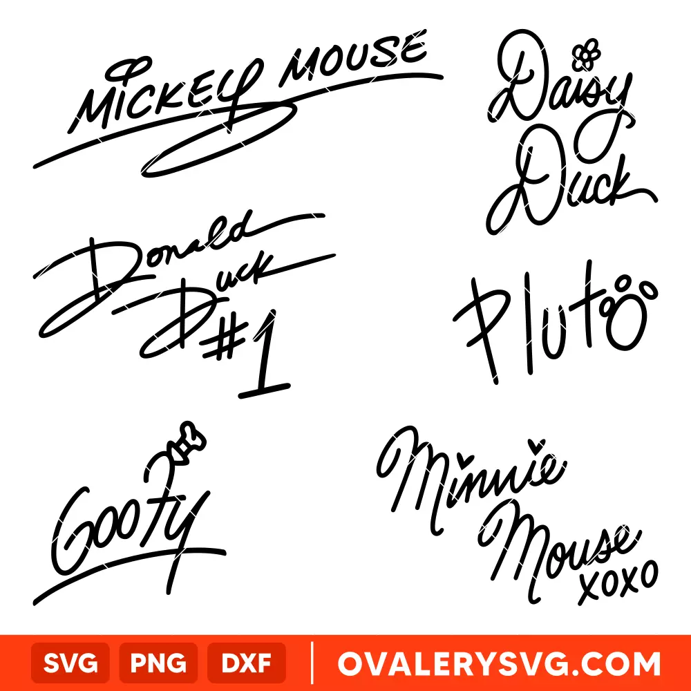 Mickey and Friends Signatures Bundle SVG, Disney SVG | Instant Download SVG PNG Cut File for Cricut & Silhouette