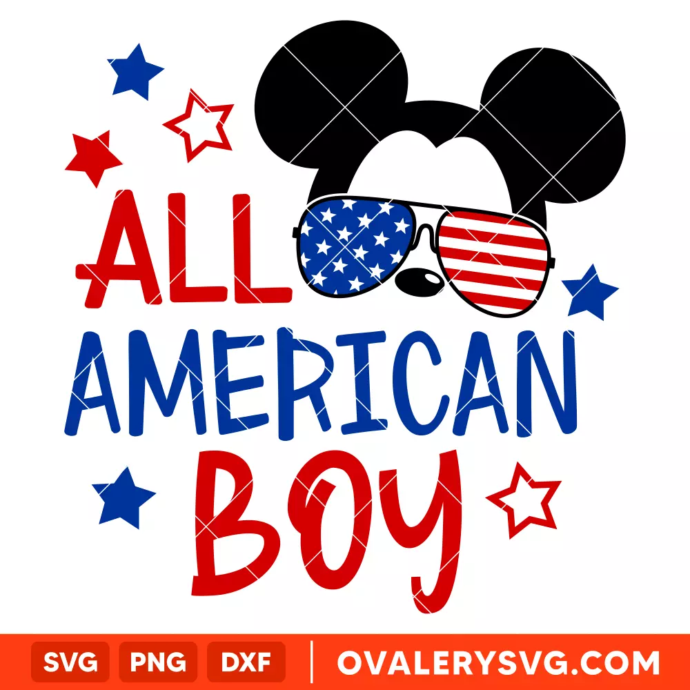 All American Boy Mickey Mouse Svg, 4th of July Svg, Disney Svg, Cricut, Silhouette Vector Cut File