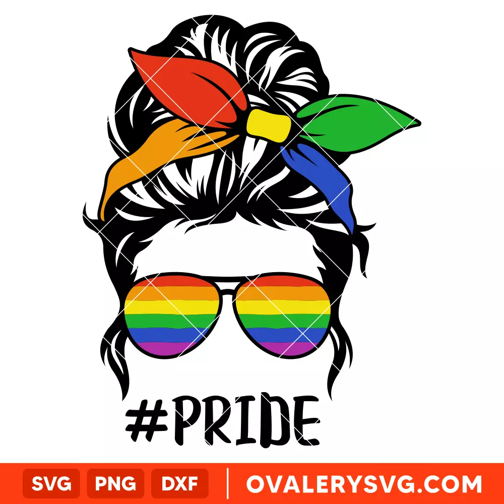 LGBTQ Gay Pride Messy Bun Hair SVG, Pride Month SVG, Gay Rainbow SVG, Mom Life SVG, Cricut, Silhouette SVG PNG Cut File
