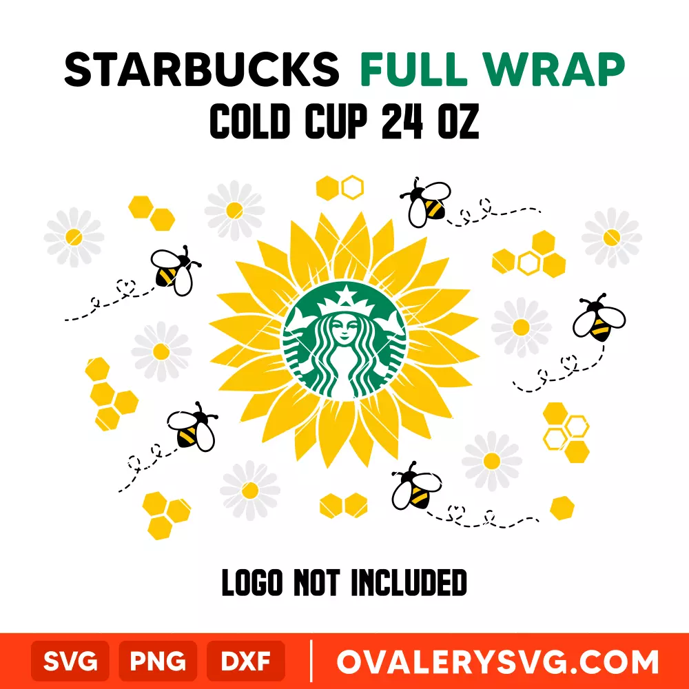 Sunflower Bees Full Wrap SVG, Starbucks SVG, Cold Cup SVG, Cricut, Silhouette SVG PNG Cut File