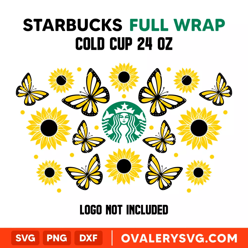Sunflower Butterflies Full Wrap SVG, Starbucks SVG, Cold Cup SVG, Cricut, Silhouette SVG PNG Cut File