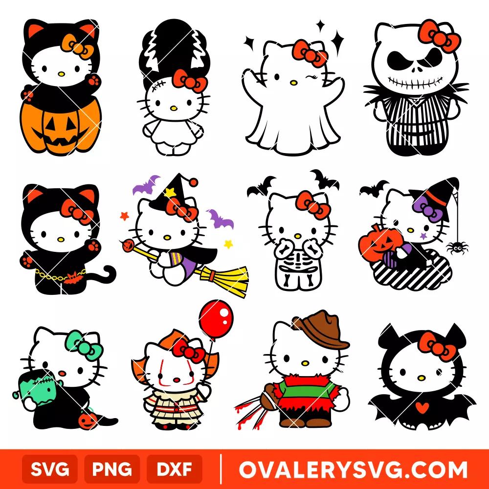 Halloween Hello Kitty Bundle Svg, Sanrio Svg, Halloween Svg, Cricut, Silhouette Cut File