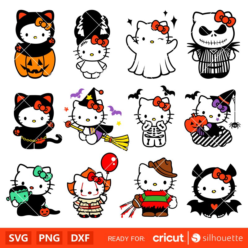 Hello kitty SVG Bundle, Kawaii Kitty Svg Png, Silhouette, Cricut