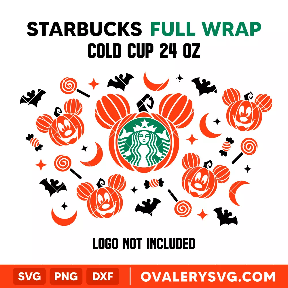 Halloween Pumpkin Mickey Mouse Full Wrap SVG, Starbucks SVG, Cold Cup SVG, Cricut, Silhouette SVG PNG Cut File