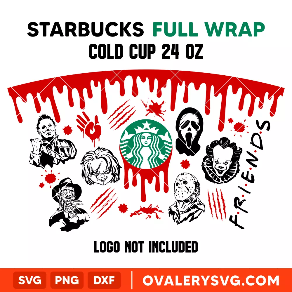 Horror Friends Full Wrap SVG, Starbucks SVG, Cold Cup SVG, Cricut, Silhouette SVG PNG Cut File