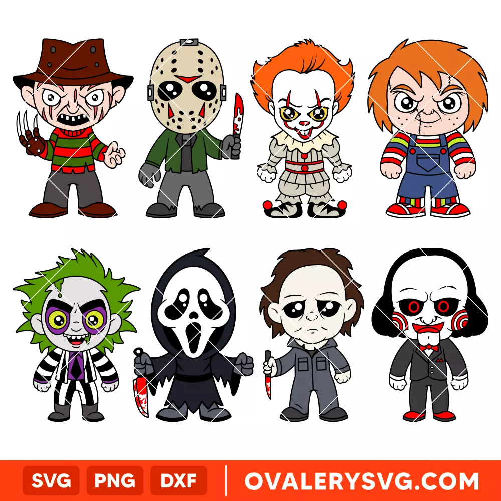 Layered Horror Movies Bundle SVG, Halloween SVG, Babies Horror Characters svg, Cricut, Silhouette SVG PNG Cut File