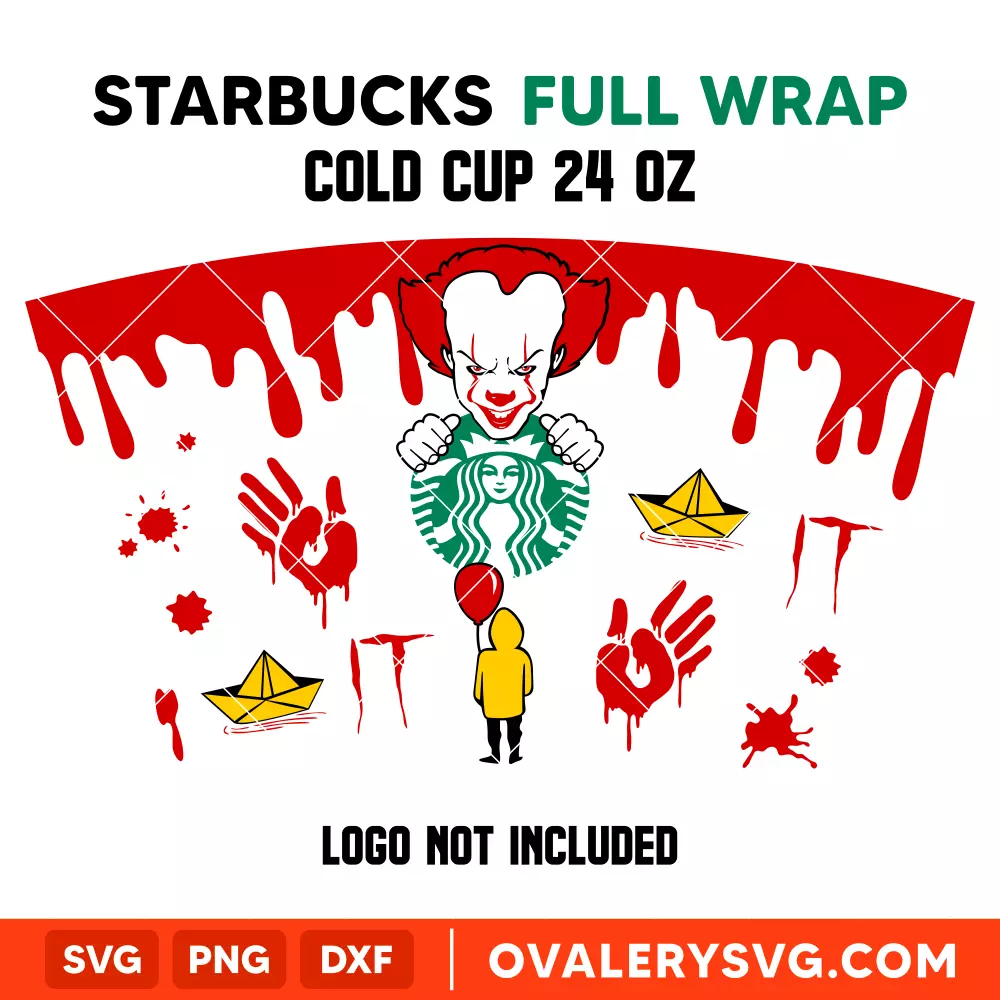 Pennywise IT Full Wrap SVG, Starbucks SVG, Cold Cup SVG, Cricut, Silhouette SVG PNG Cut File
