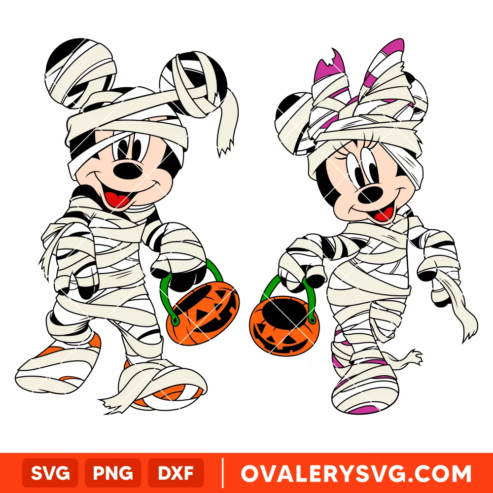 Halloween Mummy Mickey & Minnie SVG, Halloween SVG, Disney SVG, Cricut, Silhouette SVG PNG Cut File