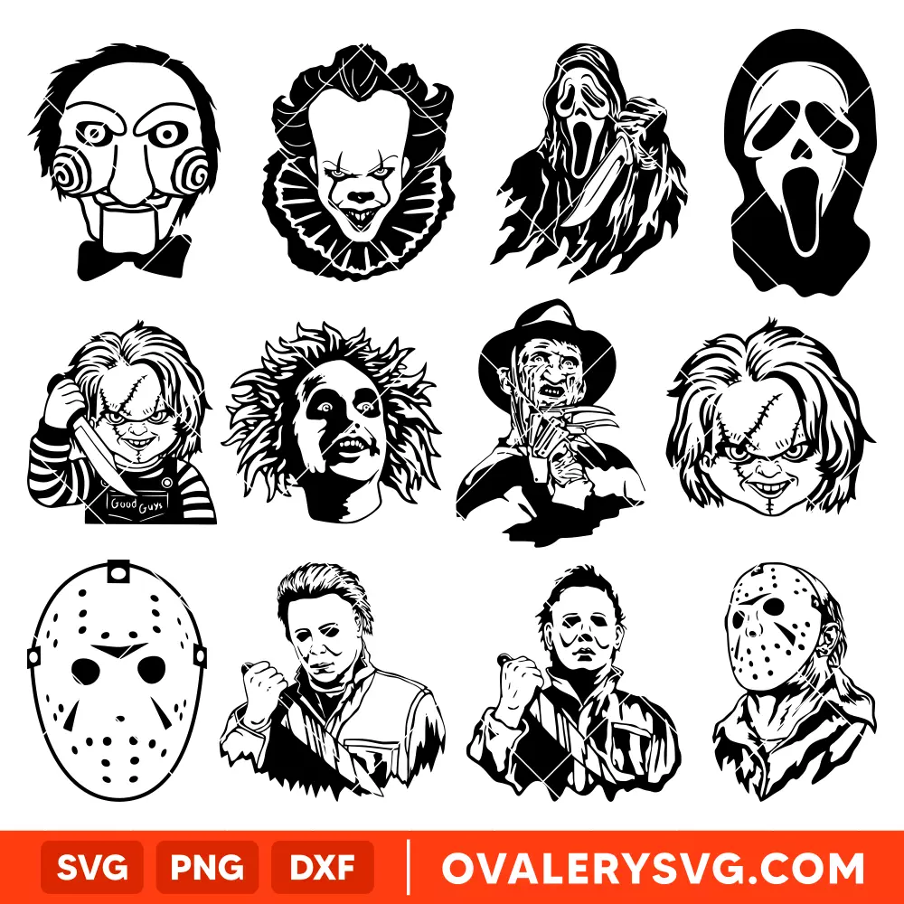 Horror Characters Bundle SVG, Halloween SVG, Horror Movie SVG, Cricut, Silhouette SVG PNG Cut File