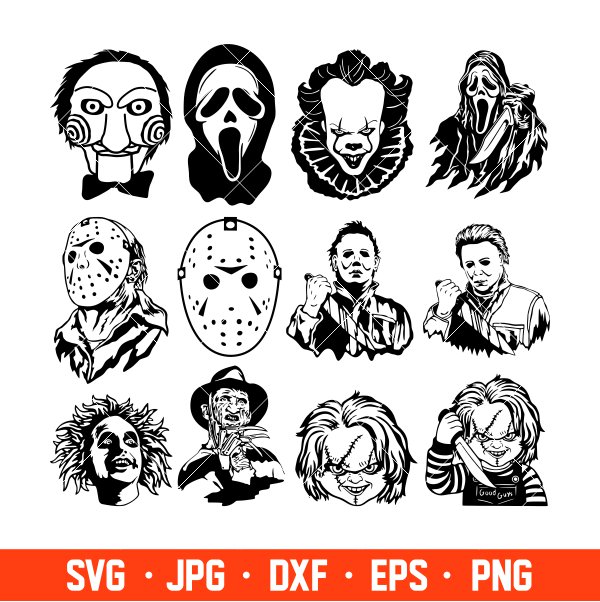 Horror Movies Characters Bundle Svg Png Clipart Cricut Silhouette Sublimation Digital Download