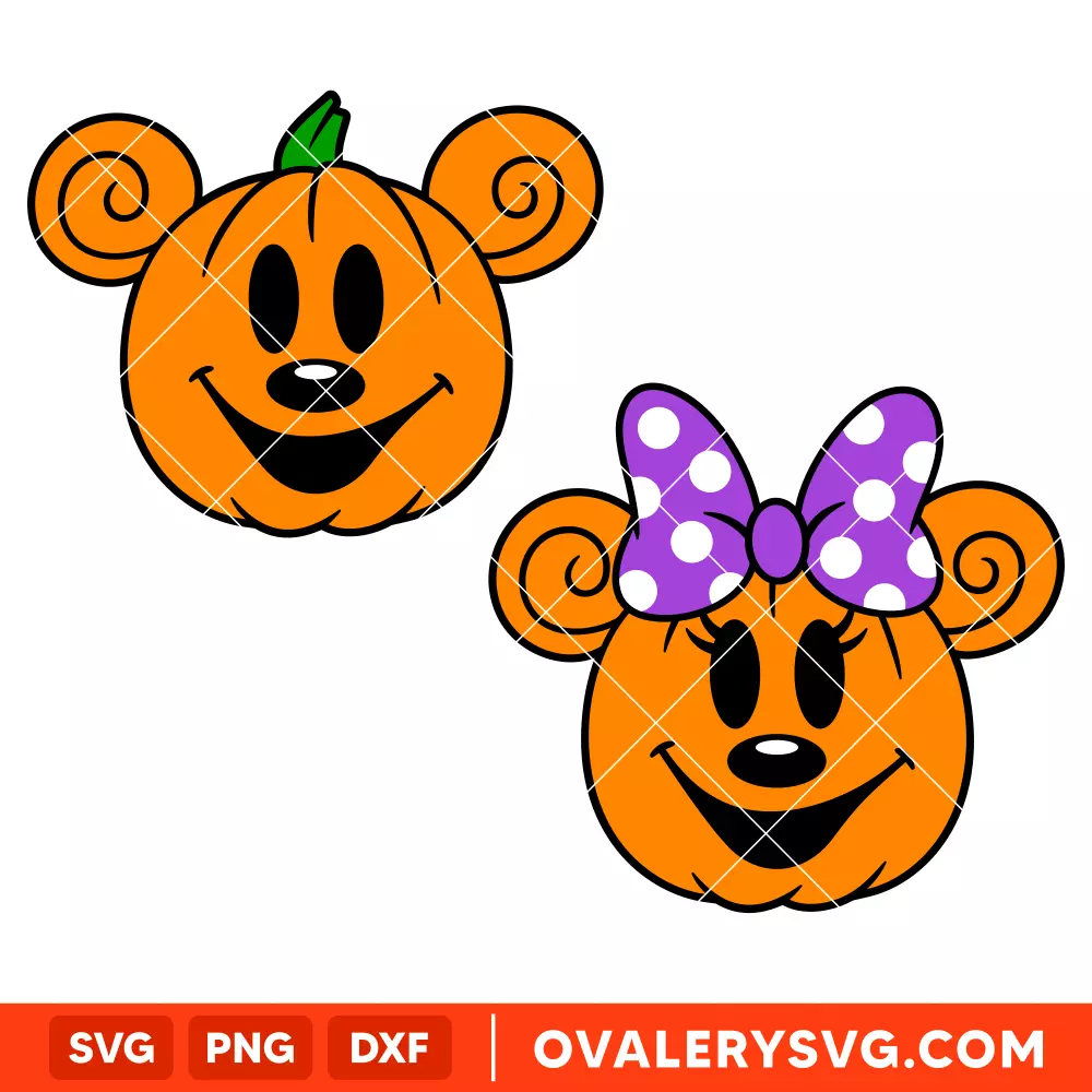 Mickey and Minnie Halloween Pumpkin Bundle SVG, Disney SVG | Instant Download SVG PNG Cut File for Cricut & Silhouette