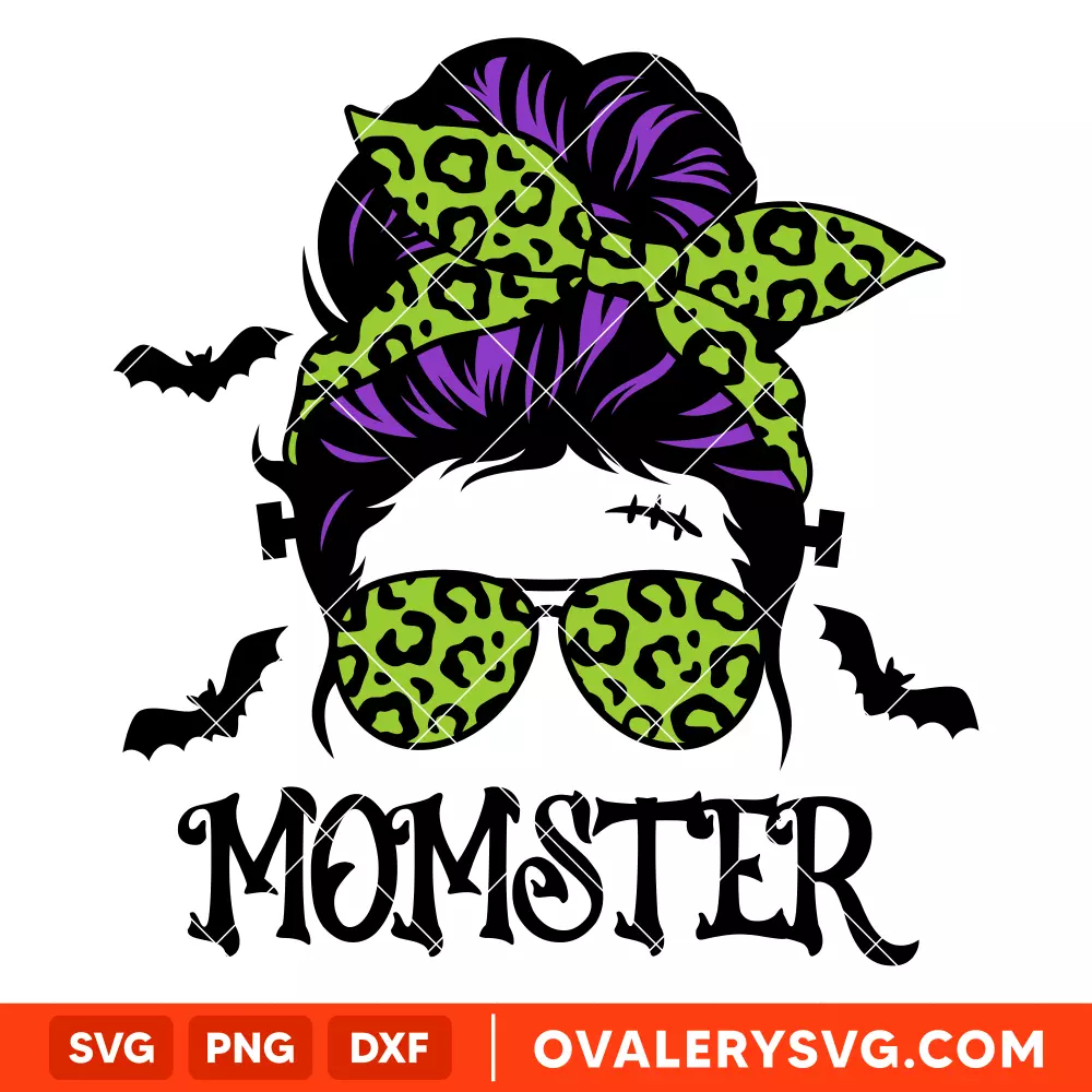 Momster SVG, Messy Bun Hair SVG, Halloween SVG, Mom Skull SVG, Cricut, Silhouette SVG PNG Cut File