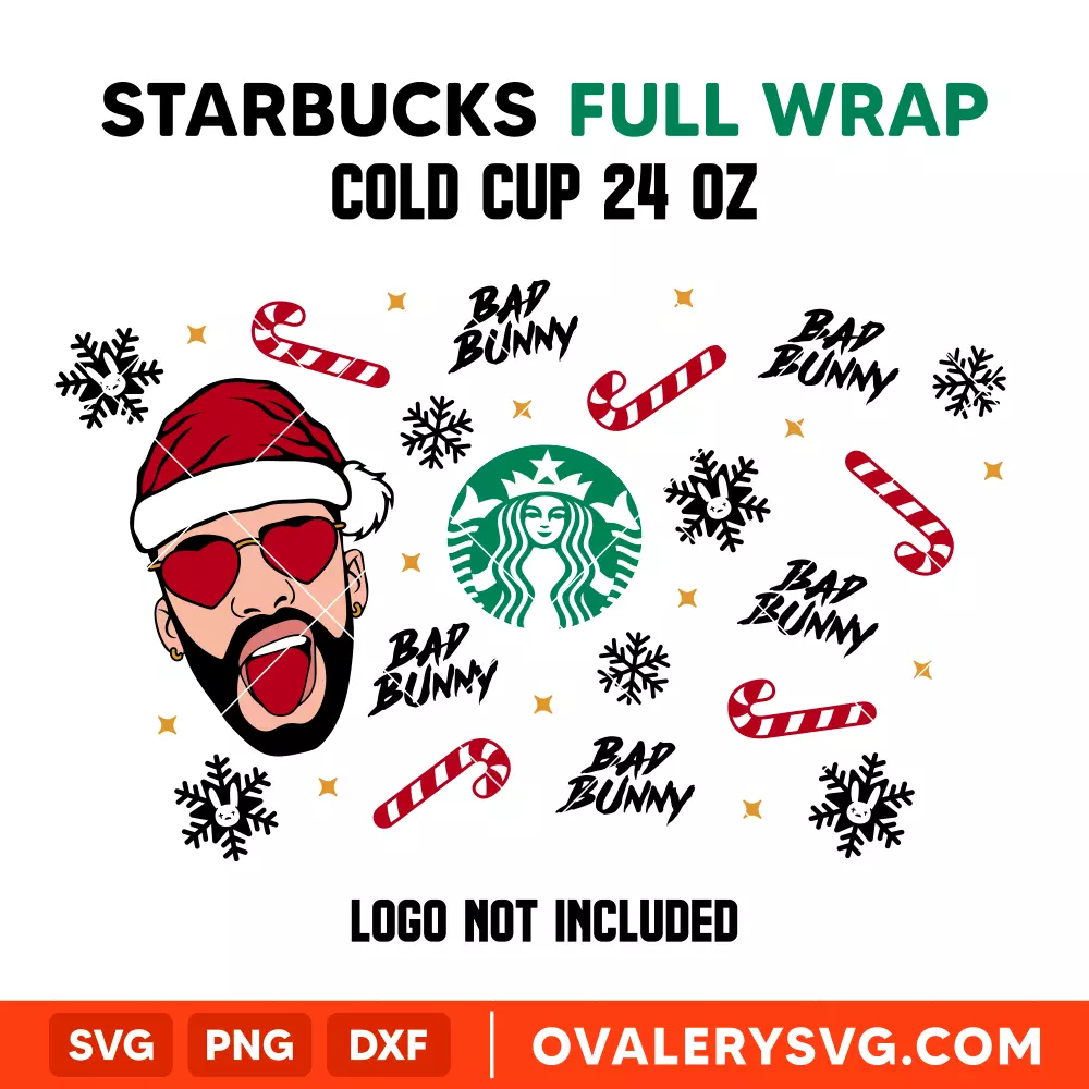 Bad Bunny Christmas Full Wrap Svg, Starbucks Svg, Cold Cup Svg, Cricut, Silhouette Vector Cut File