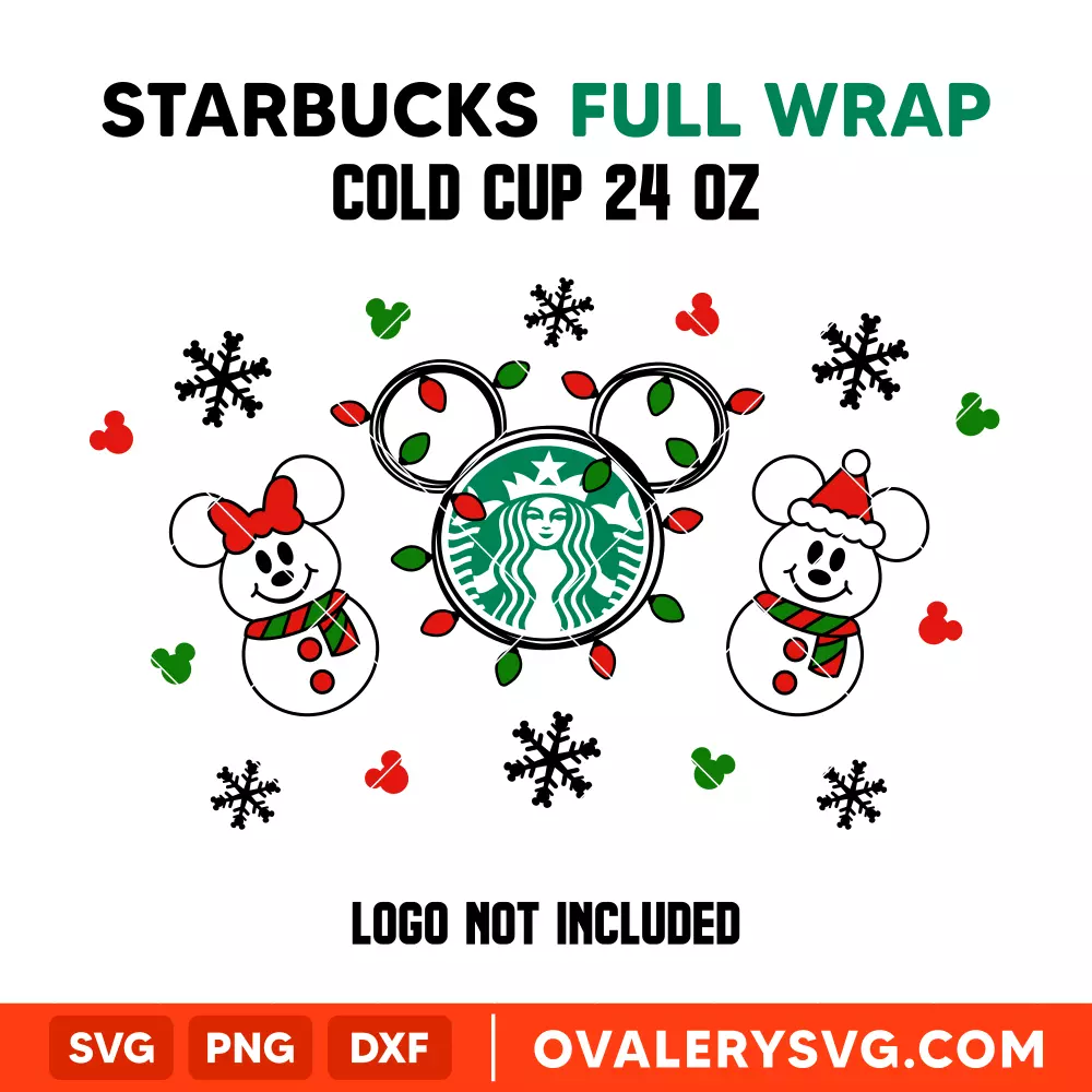 Cute Christmas Mickey & Minnie Snowman Full Wrap Svg, Starbucks Svg, Coffee Ring Svg, Cold Cup Svg, Cricut, Silhouette Vector Cut File