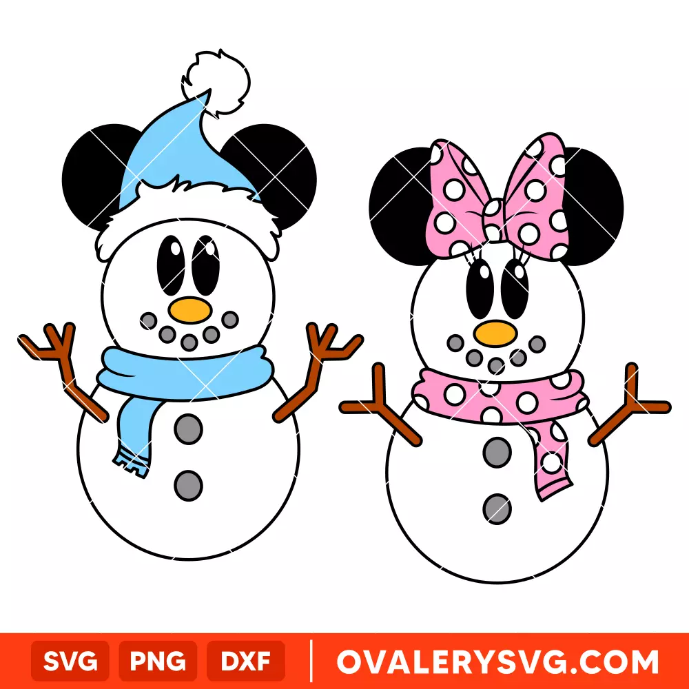 Cute Christmas Mickey & Minnie Snowmen Svg, Christmas Svg, Disney Svg, Cricut, Silhouette Vector Cut File