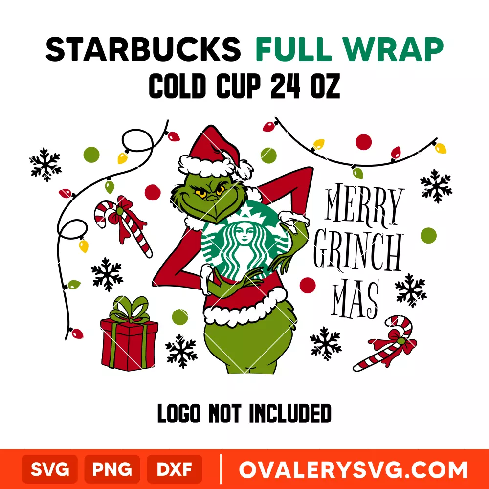 Merry Grinchmas Full Wrap Svg, Starbucks Svg, Cold Cup Svg, Cricut, Silhouette Vector Cut File