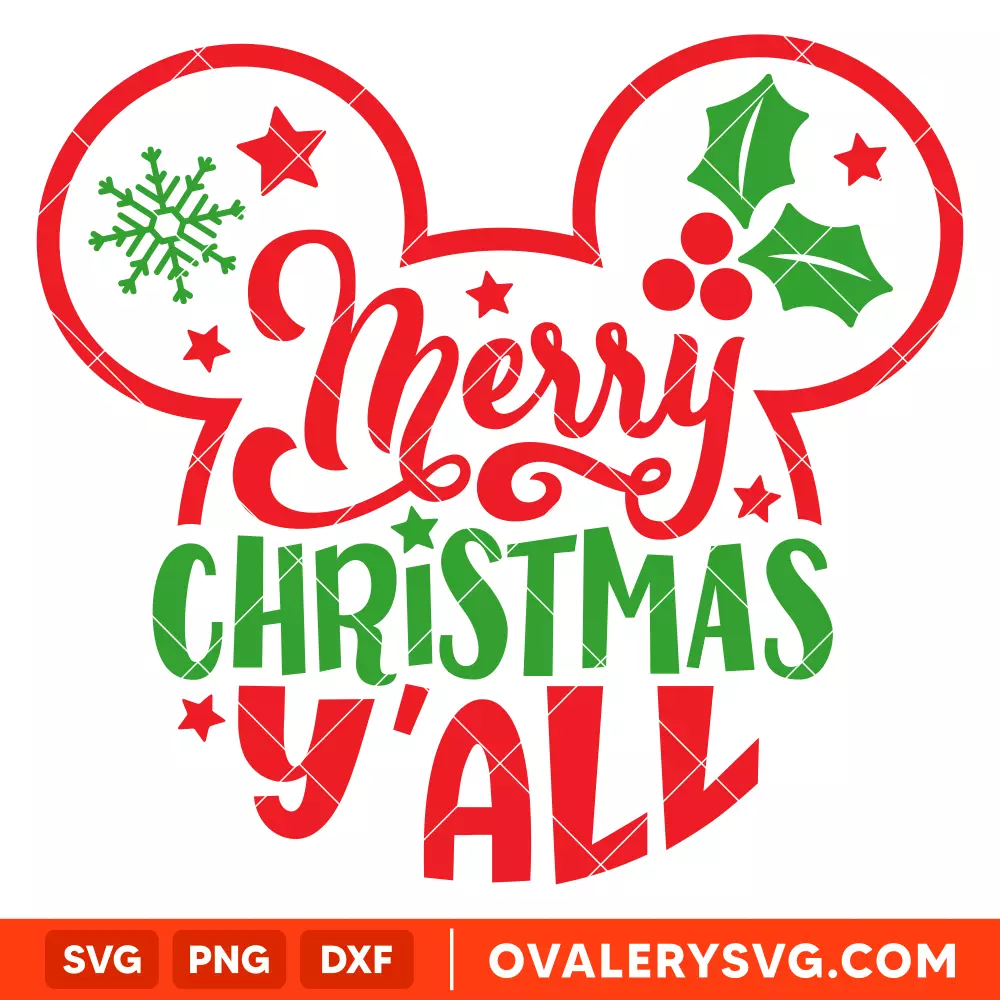 Merry Christmas Y'all Mickey SVG, Christmas SVG, Disney SVG | Instant Download SVG PNG Cut File for Cricut & Silhouette