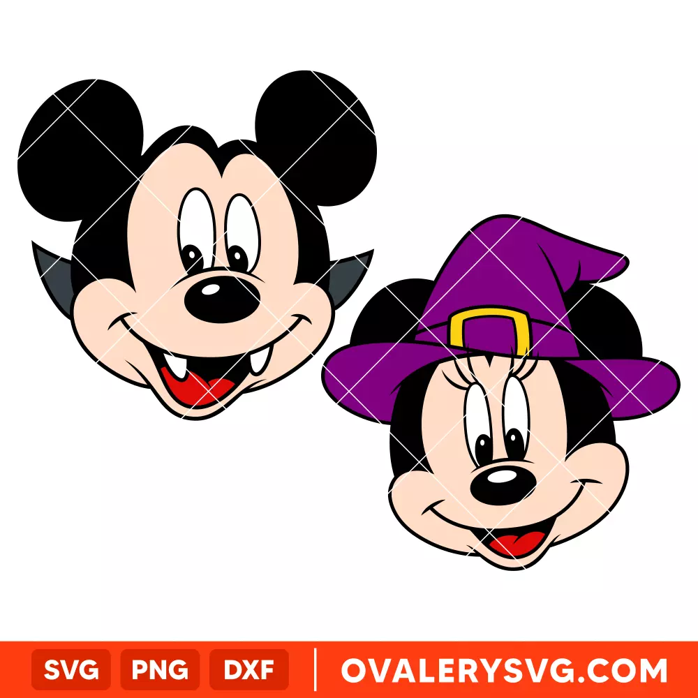 Vampire and Witch Mickey & Minnie SVG, Halloween SVG, Disney SVG, Cricut, Silhouette SVG PNG Cut File