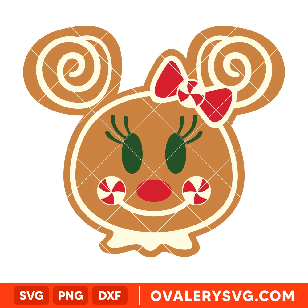 Minnie Gingerbread Head SVG, Christmas SVG, Disney SVG | Instant Download SVG PNG Cut File for Cricut & Silhouette