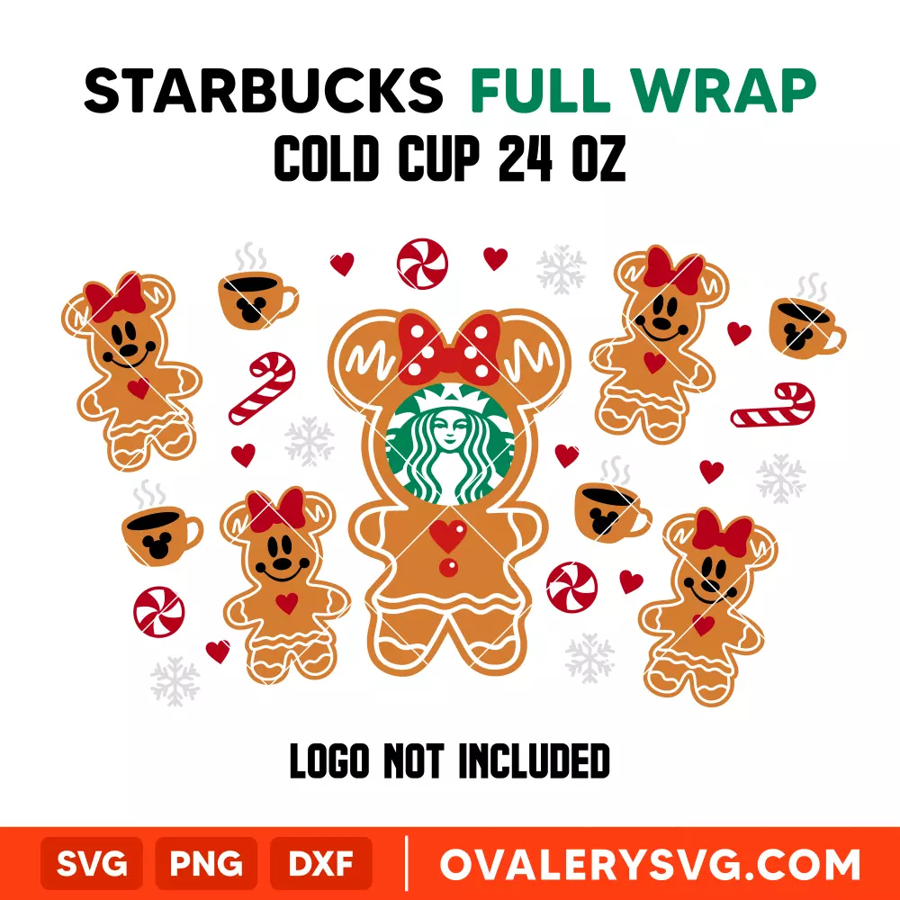 Gingerbread Minnie Mouse Full Wrap Svg, Starbucks Svg, Cold Cup Svg, Cricut, Silhouette Vector Cut File