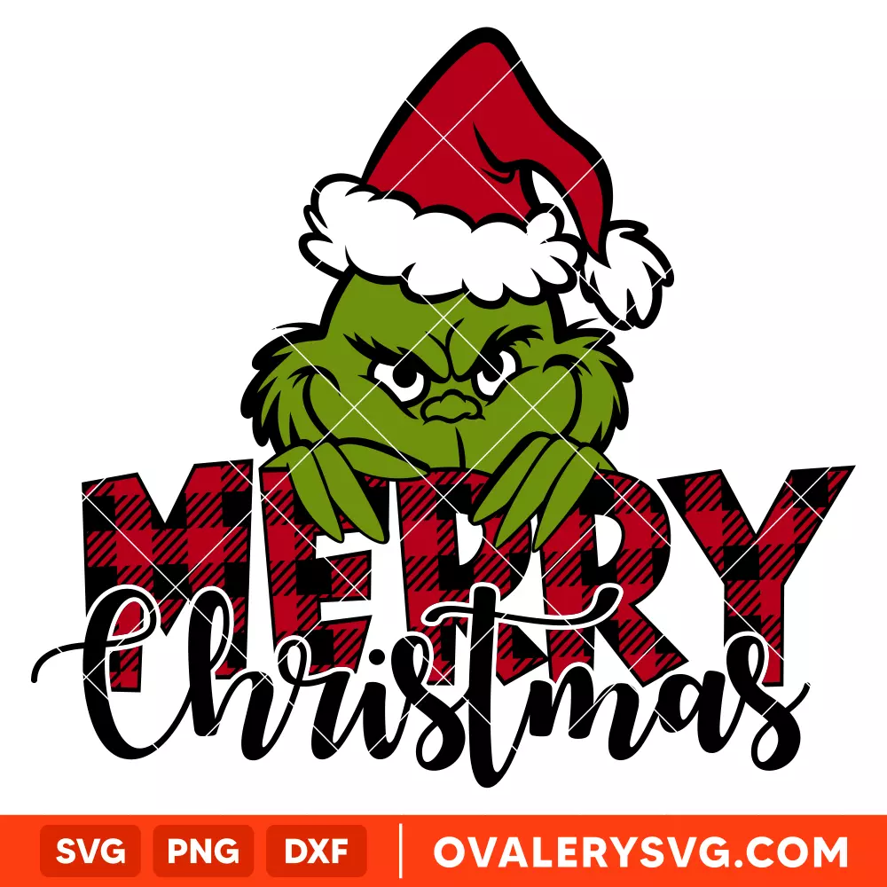 Grinch Merry Christmas Svg, Buffalo Plaid Christmas Svg, Cricut, Silhouette Vector Cut File