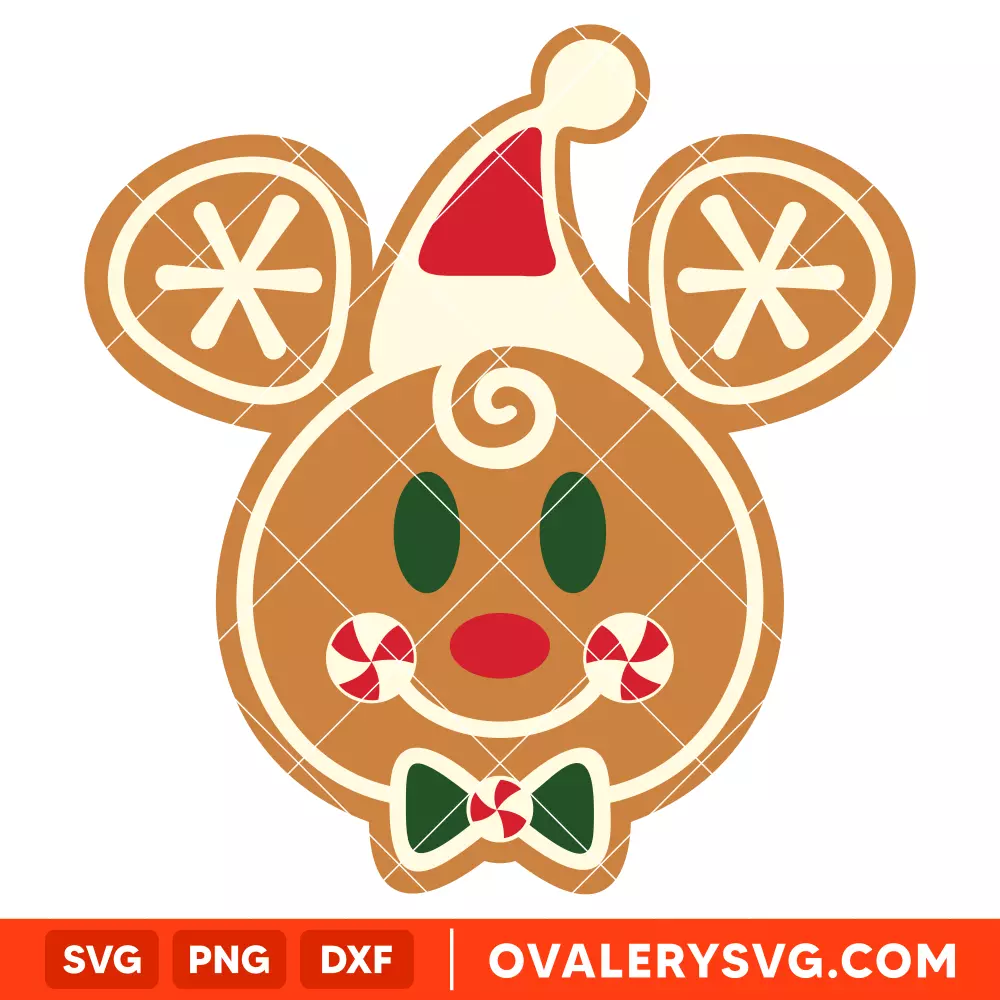 Mickey Gingerbread Head SVG, Christmas SVG, Disney SVG | Instant Download SVG PNG Cut File for Cricut & Silhouette
