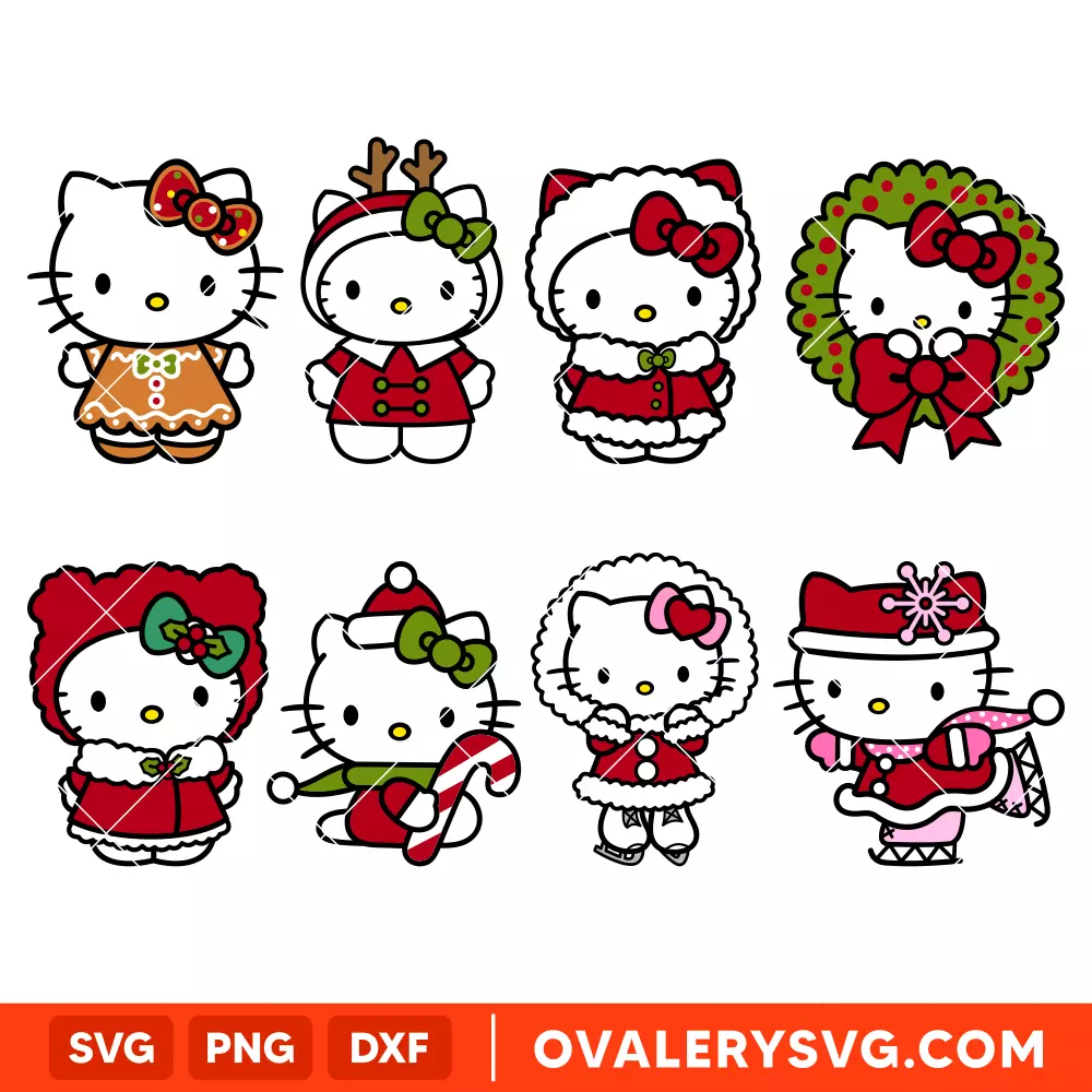 Christmas Hello Kitty Bundle Svg, Merry Christmas Svg, Santa Claus Svg, Cricut, Silhouette Cut File