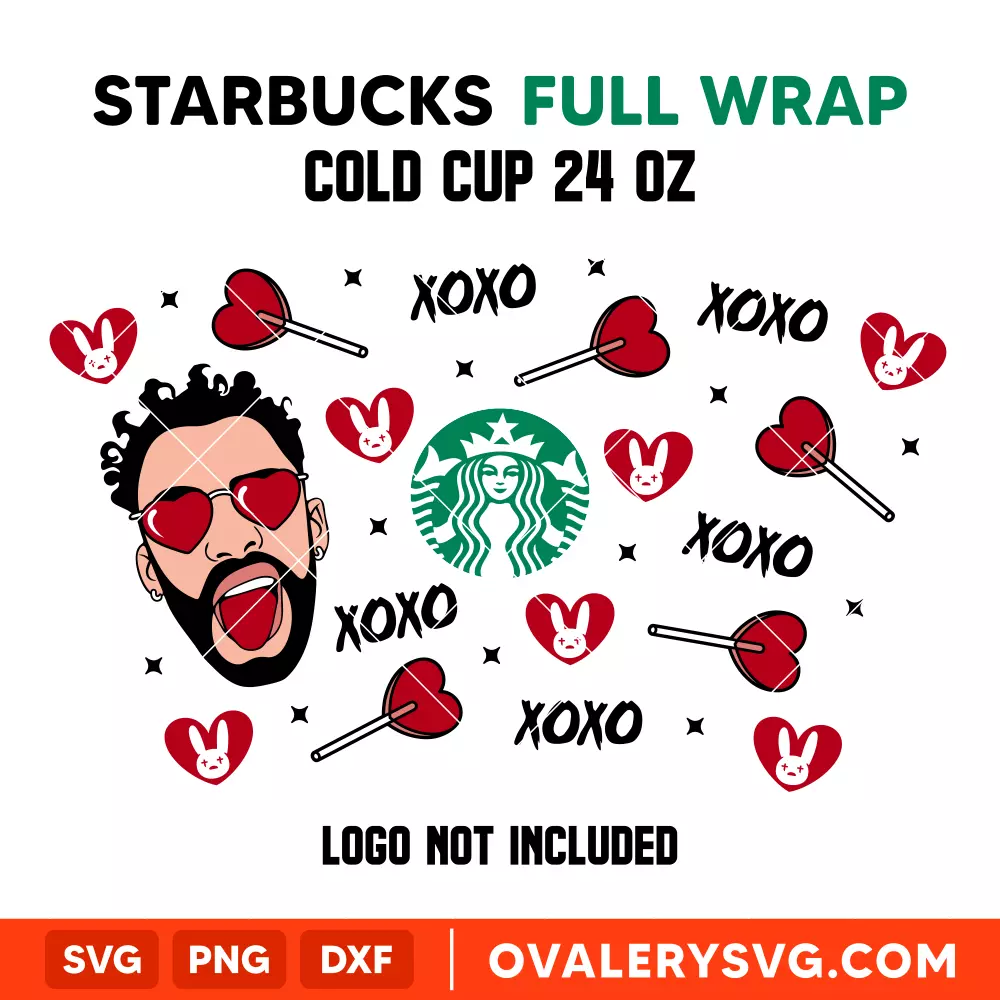 Bad Bunny Valentine Full Wrap Svg, Starbucks Svg, Coffee Ring Svg, Cold Cup Svg, Cricut, Silhouette Vector Cut File