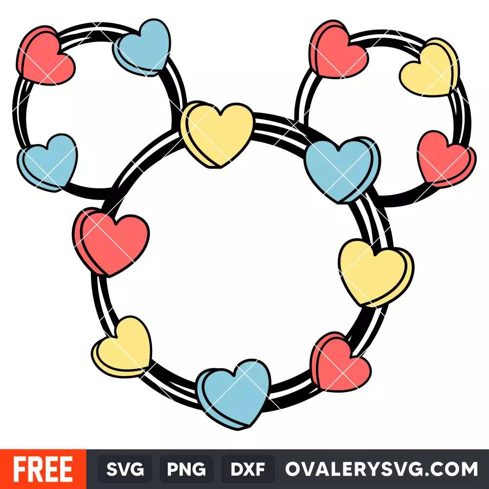 Candy Hearts Mickey Svg, Free Svg, Daily Freebies Svg, Cricut, Silhouette Vector Cut File