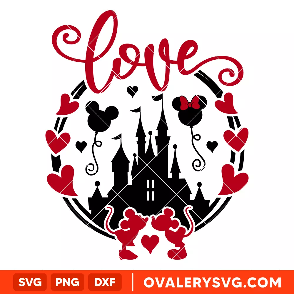 Love Mickey & Minnie Circle SVG, Valentine's Day SVG, Disney SVG, Cricut, Silhouette SVG PNG Cut File