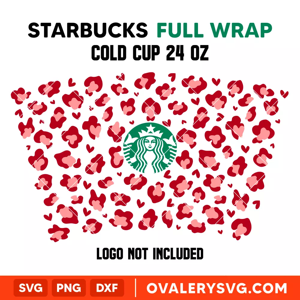 Valentine's Leopard Heart Full Wrap SVG, Starbucks SVG, Cold Cup SVG, Cricut, Silhouette SVG PNG Cut File