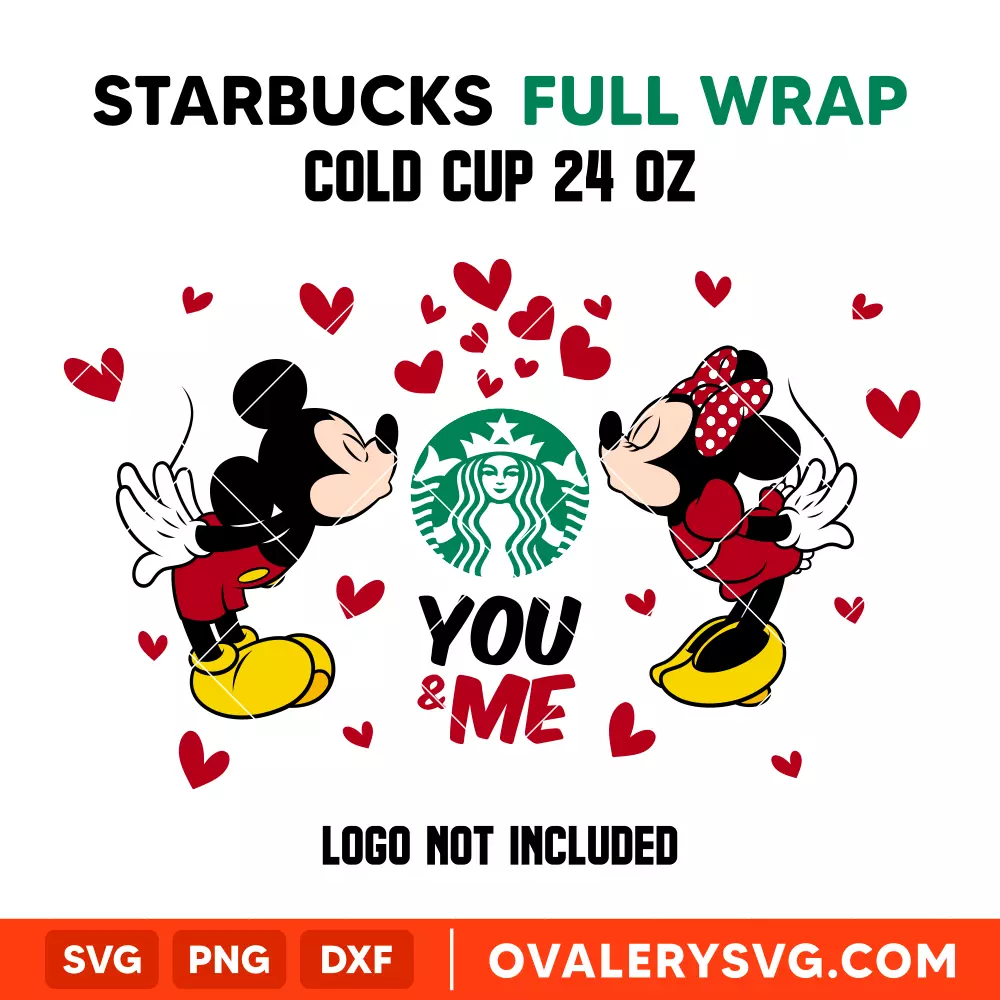 You & Me Mickey & Minnie Full Wrap SVG, Valentine’s Day SVG, Starbucks SVG, Cricut, Silhouette SVG PNG Cut File