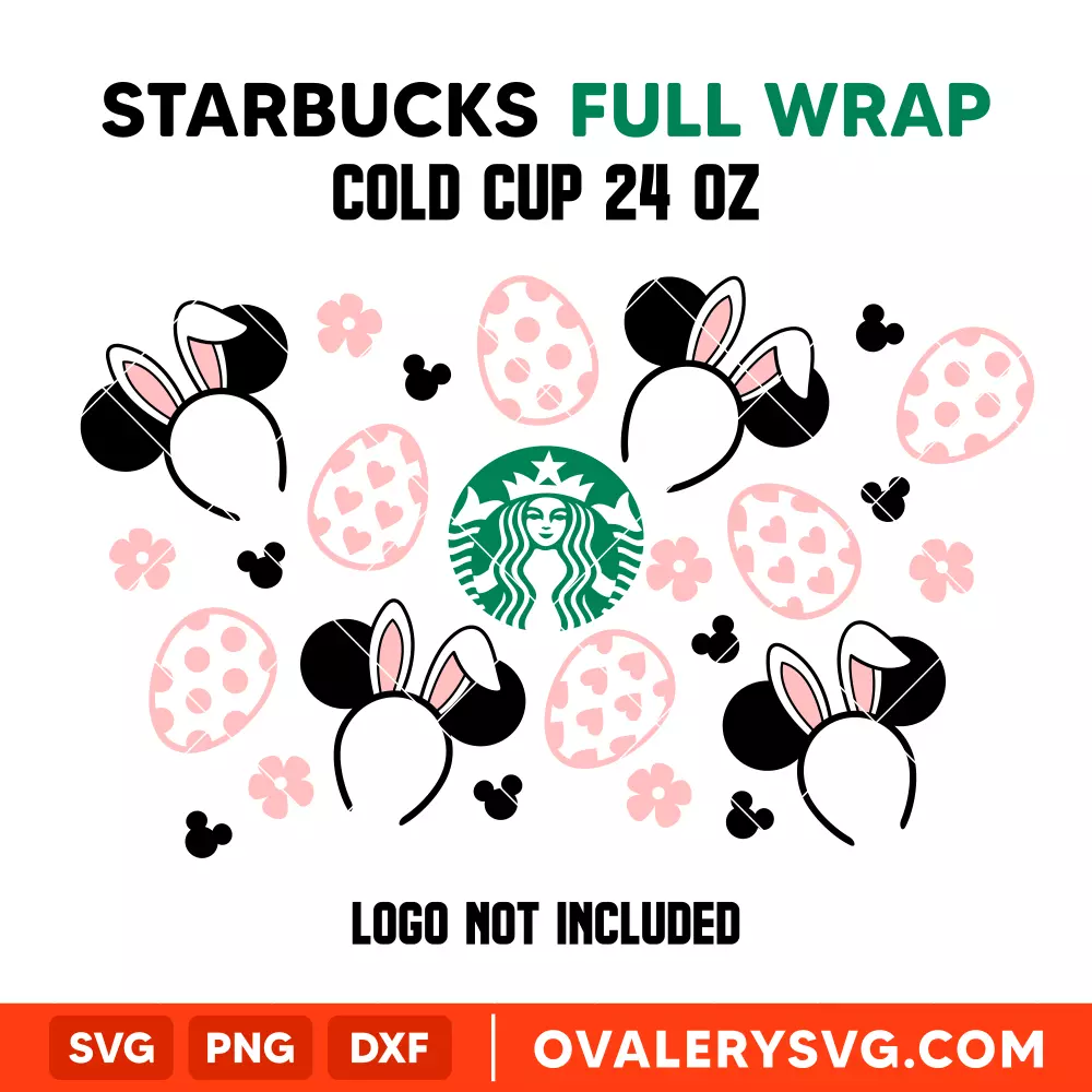 Pink Bunny Mickey Full Wrap SVG, Starbucks SVG, Cold Cup SVG, Cricut, Silhouette SVG PNG Cut File