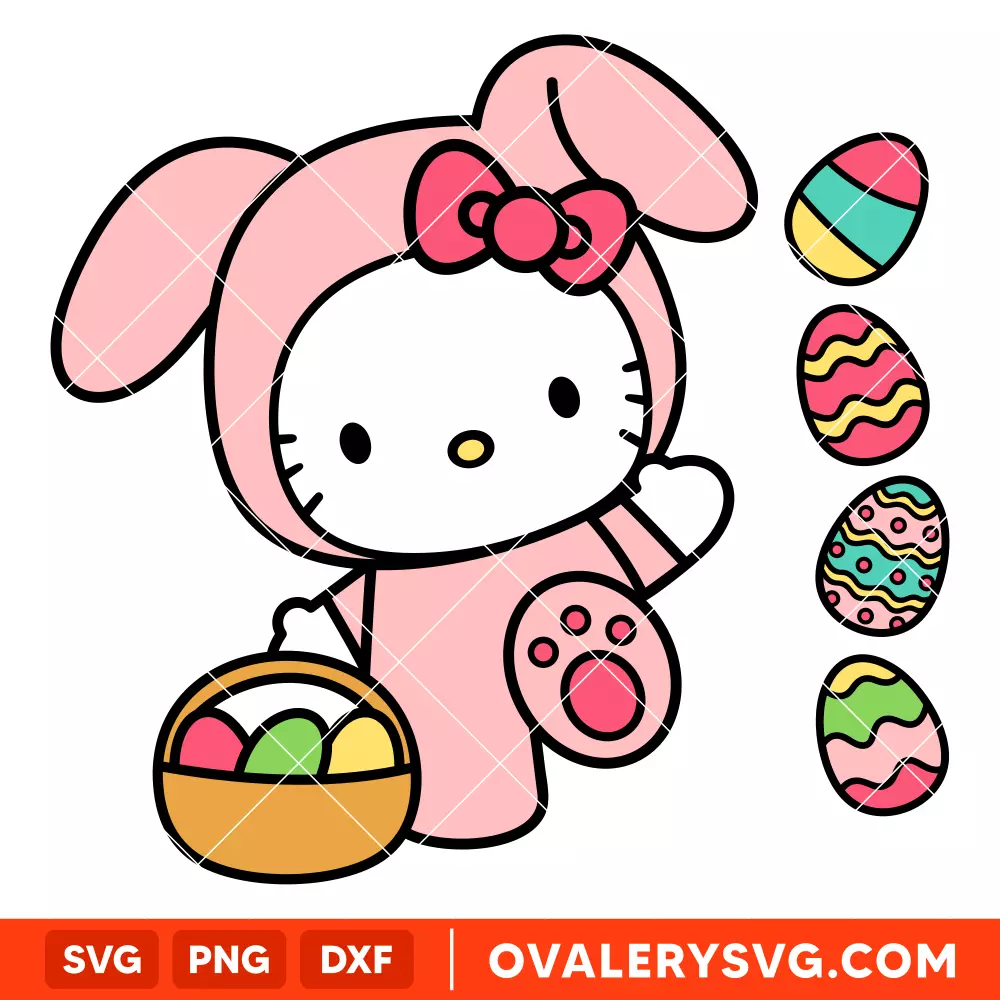 Hello Kitty Easter Bunny SVG, Sanrio SVG, Happy Easter SVG, Cricut, Silhouette SVG PNG Cut File
