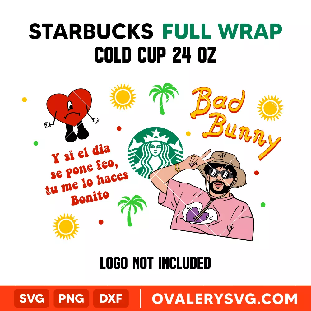 Bad Bunny Baby Benito Full Wrap Svg, Starbucks Svg, Coffee Ring Svg, Cold Cup Svg, Cricut, Silhouette Vector Cut File