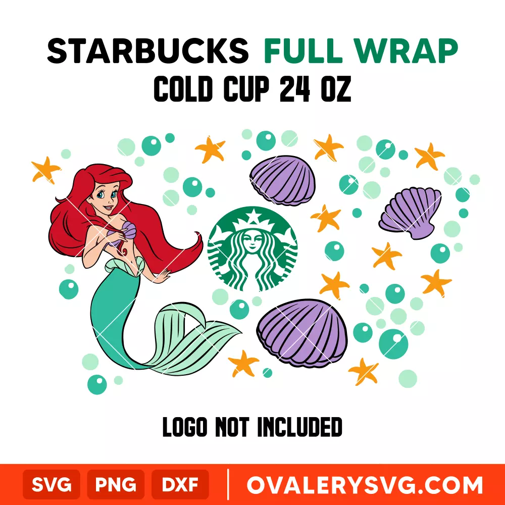 Cute Little Mermaid Full Wrap SVG, Starbucks SVG, Cold Cup SVG, Cricut, Silhouette SVG PNG Cut File