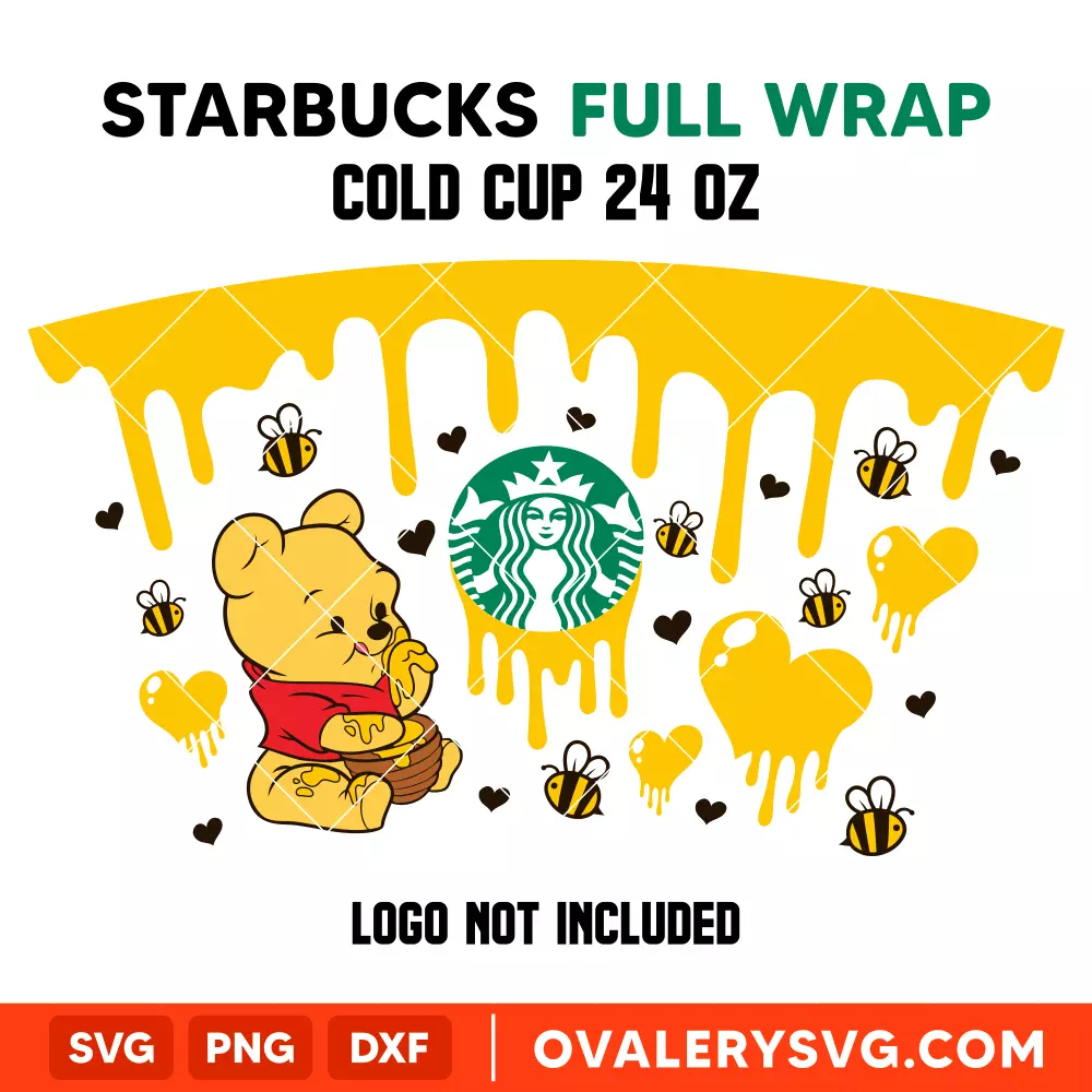 Dripping Heart Honey Pooh Bear Full Wrap SVG, Starbucks SVG, Cold Cup SVG, Cricut, Silhouette SVG PNG Cut File